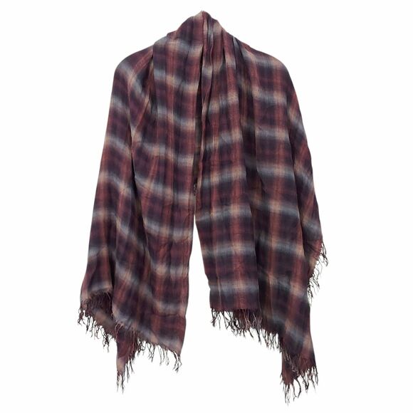Chan Luu Scarf Womens One Size Dark Sapphire Ombre Plaid Fringed Silk Cashmere - Picture 5 of 11